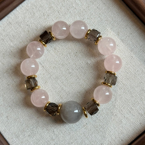 Ethereal Harmony Bracelet — Rose Quartz | Smoky Quartz | Gray Rabbit Hair Rutilated Quartz Aura Fantasy