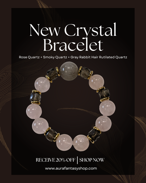 Ethereal Harmony Bracelet — Rose Quartz | Smoky Quartz | Gray Rabbit Hair Rutilated Quartz Aura Fantasy