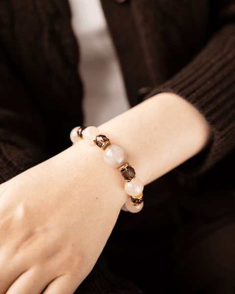 Ethereal Harmony Bracelet — Rose Quartz | Smoky Quartz | Gray Rabbit Hair Rutilated Quartz